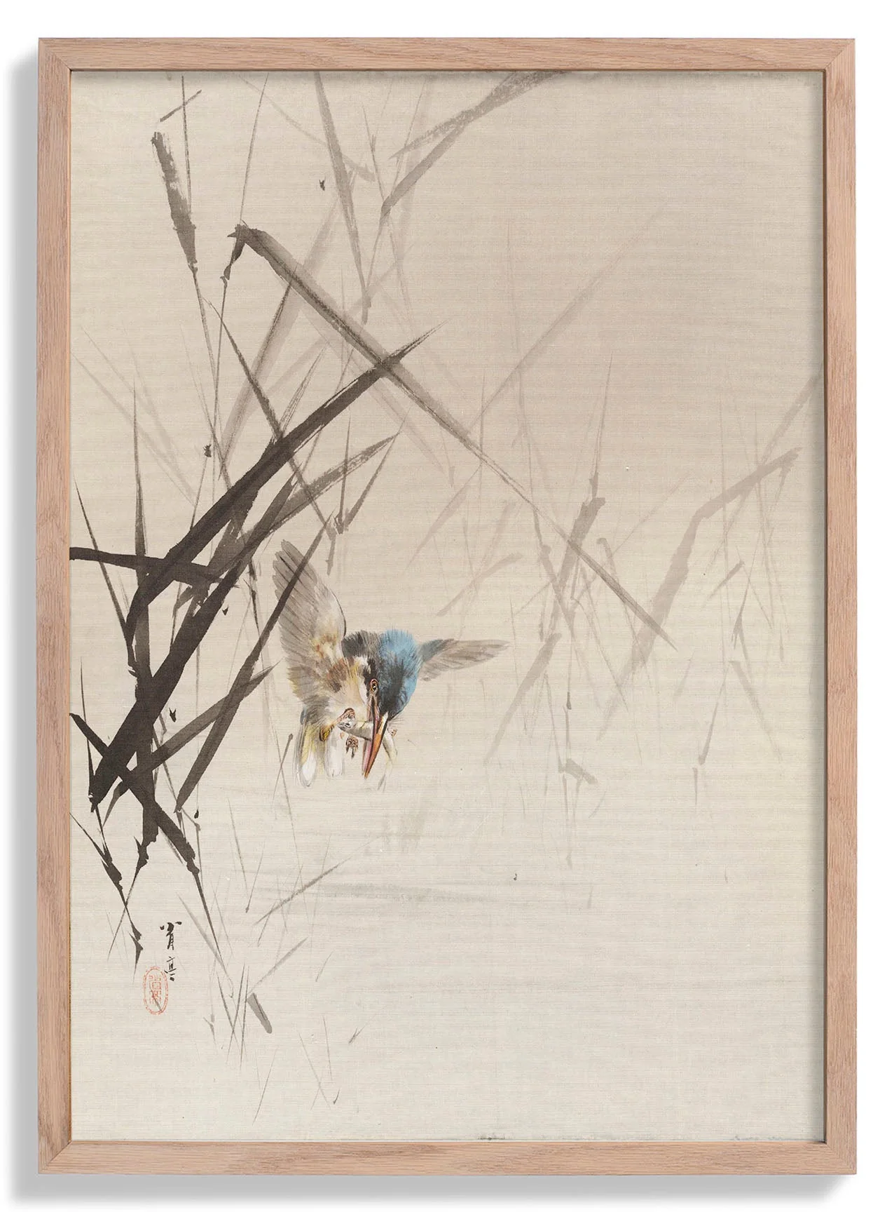 Bird Catching Fish Among Reeds by Watanabe Seitei