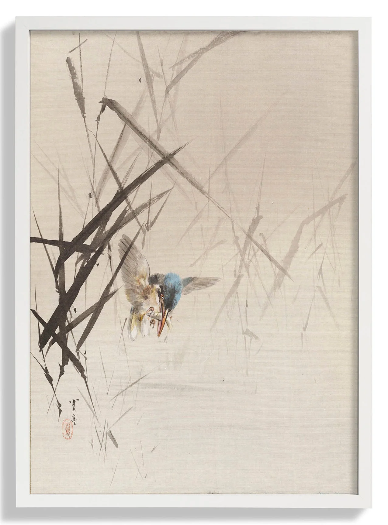 Bird Catching Fish Among Reeds by Watanabe Seitei - Image 5