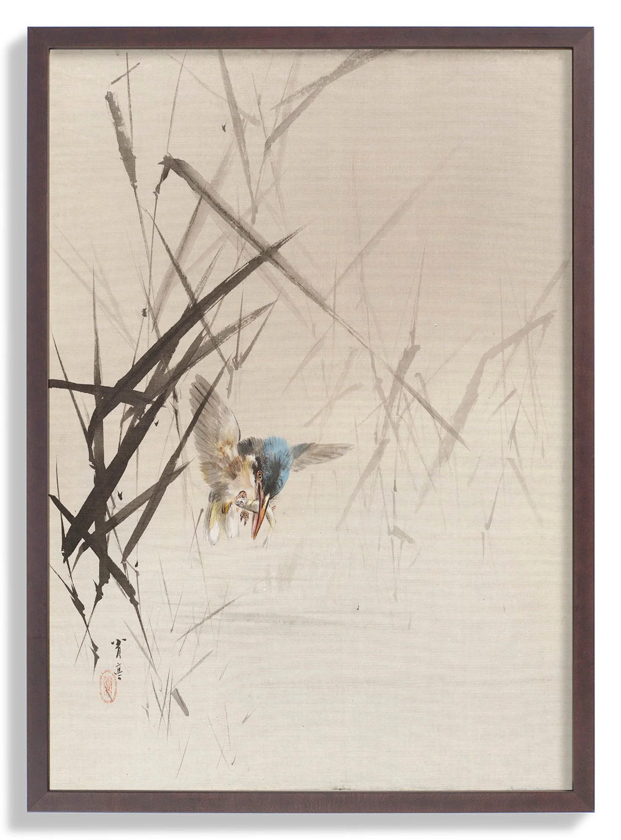 Bird Catching Fish Among Reeds by Watanabe Seitei - Image 6