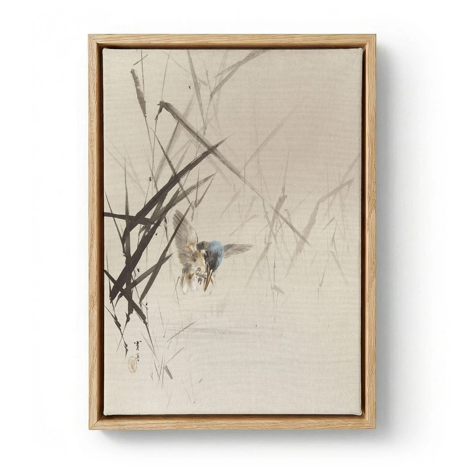 Bird Catching Fish Among Reeds by Watanabe Seitei