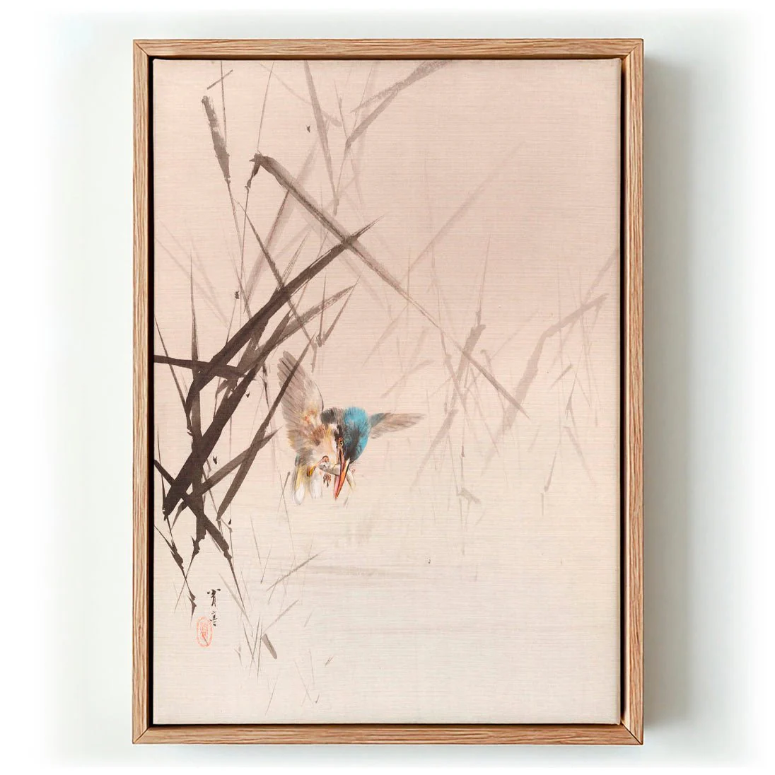 Bird Catching Fish Among Reeds by WANTANABE SEITEI