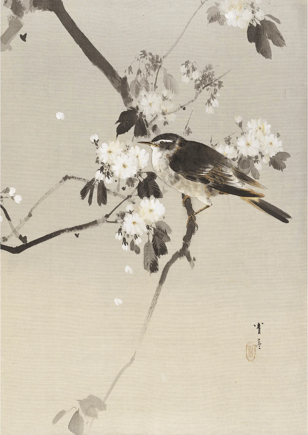 Birds on a Flowering Branch (1887) by Watanabe Seitei - Image 8