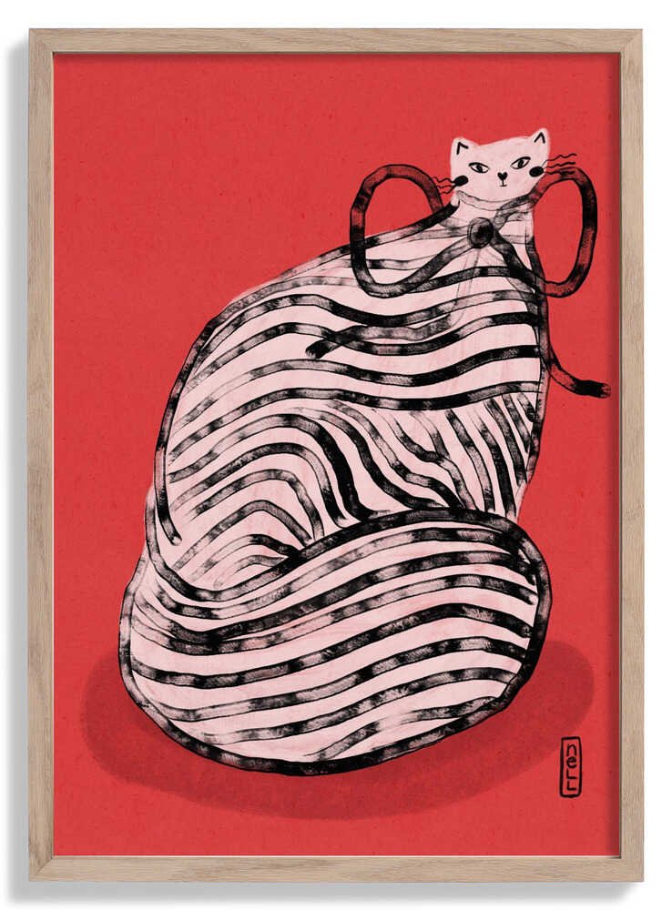 Black and White Stripe Cat Illustration Poster by Dirkie Nell