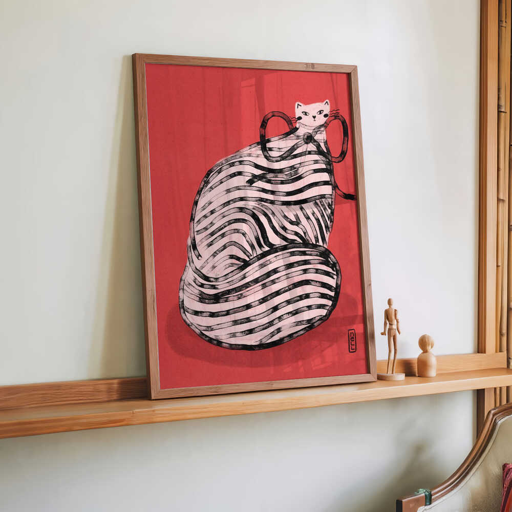 Black and White Stripe Cat Illustration Poster by Dirkie Nell - Image 2