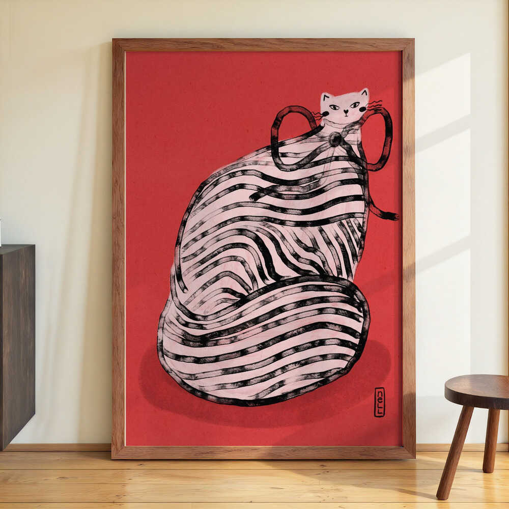 Black and White Stripe Cat Illustration Poster by Dirkie Nell - Image 3