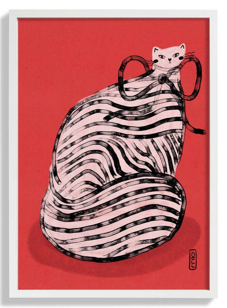 Black and White Stripe Cat Illustration Poster by Dirkie Nell - Image 5