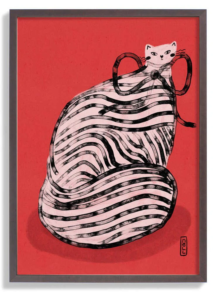 Black and White Stripe Cat Illustration Poster by Dirkie Nell - Image 7