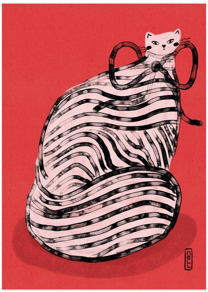 Black and White Stripe Cat Illustration Poster by Dirkie Nell - Image 8