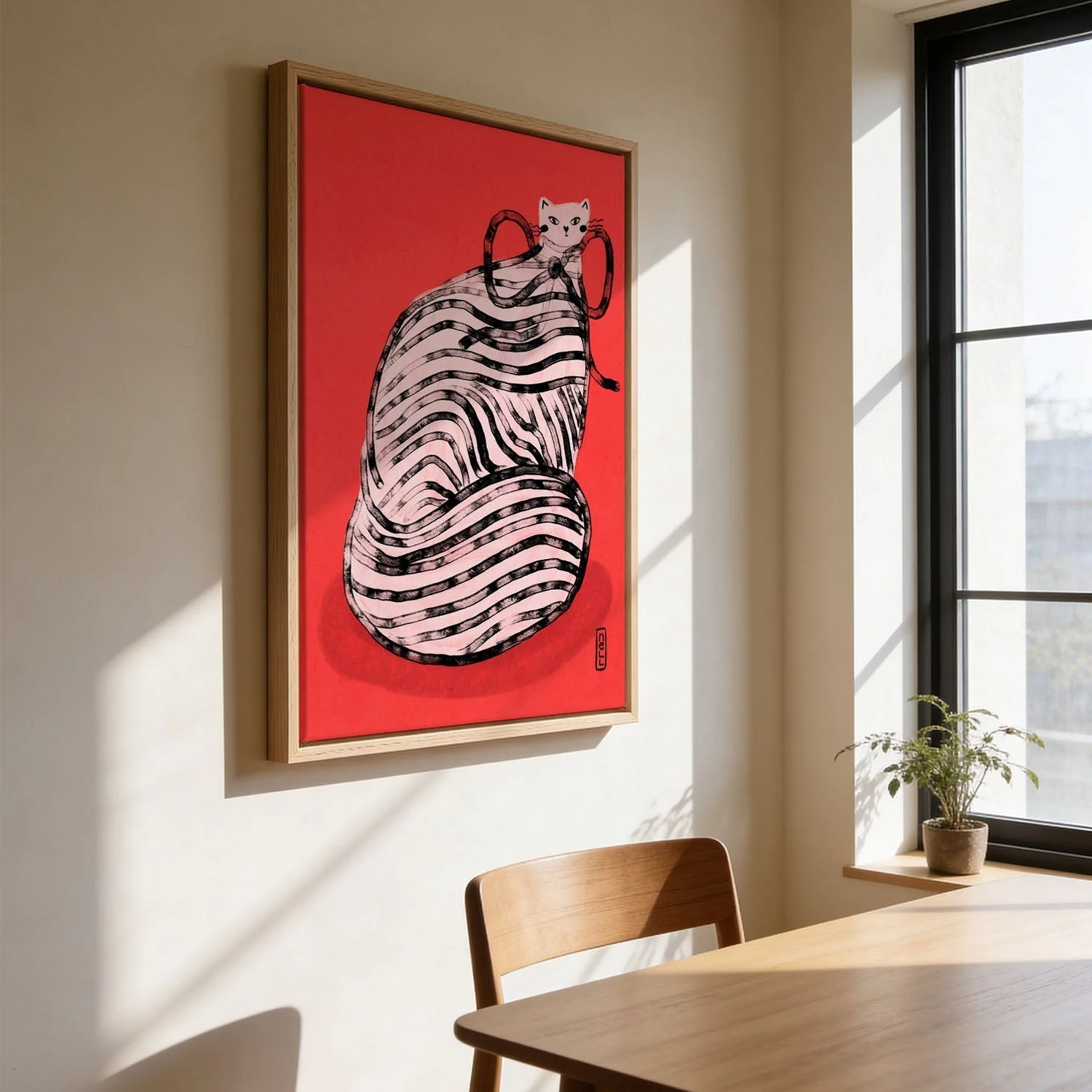 Black and White Stripe Cat Illustration Poster by Dirkie Nell - Image 3