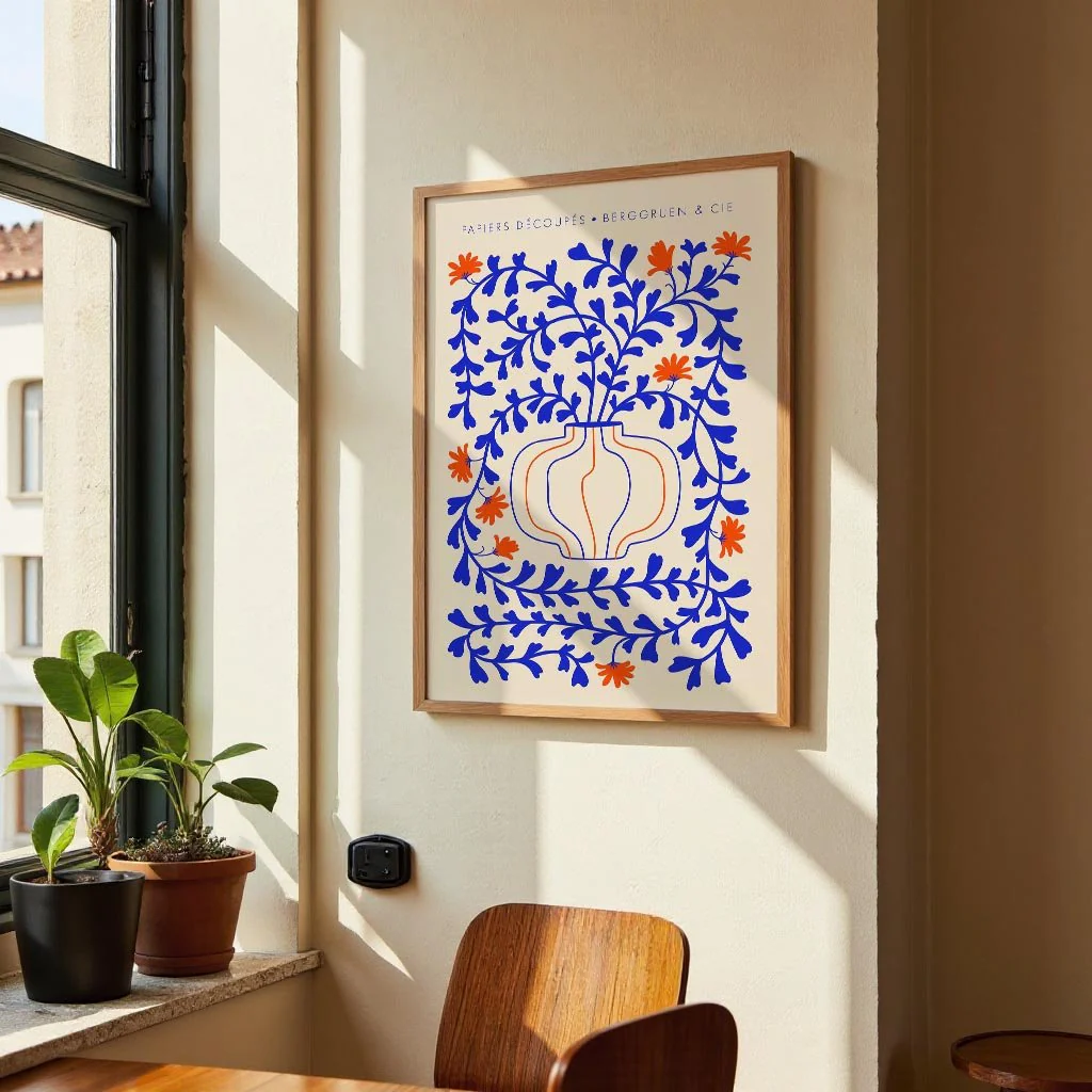 Blue Vines Orange Flowers Papiers Découpés Art Exhibition - Image 2