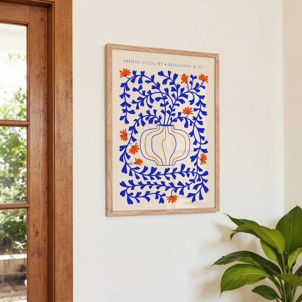 Blue Vines Orange Flowers Papiers Découpés Art Exhibition - Image 4