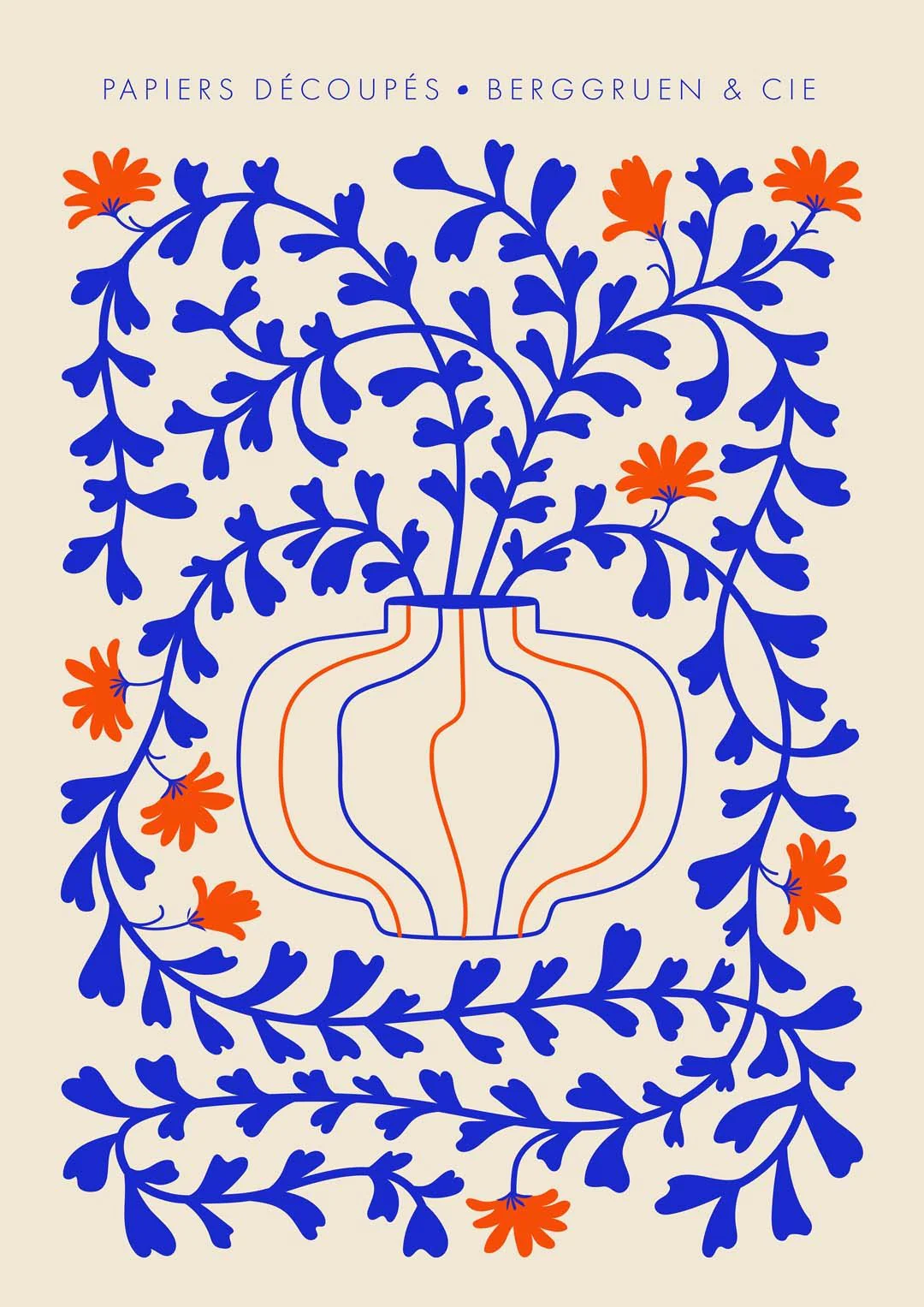Blue Vines Orange Flowers Papiers Découpés Art Exhibition - Image 8