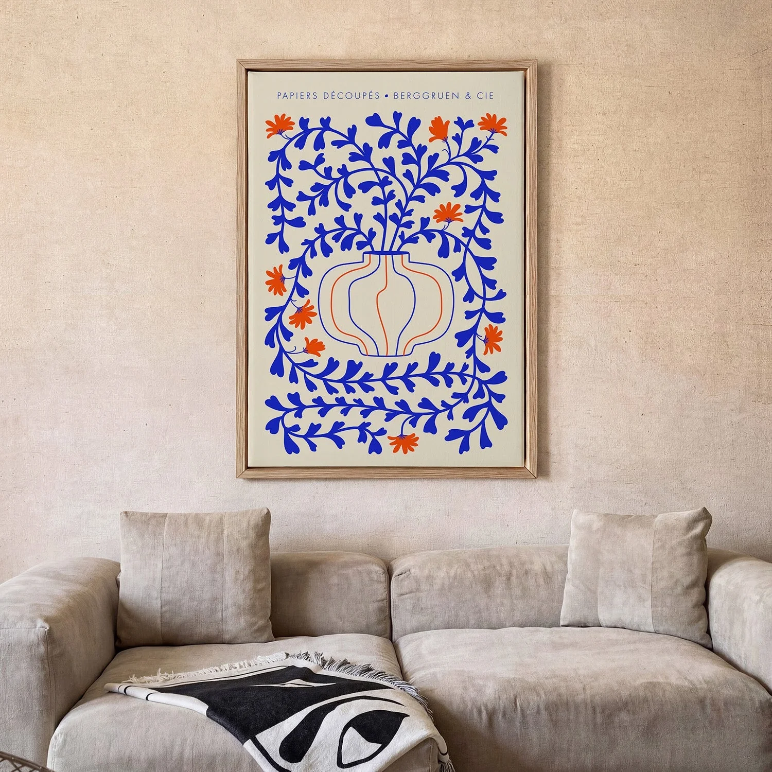 Blue Vines Orange Flowers Papiers Découpés Art Exhibition - Image 2