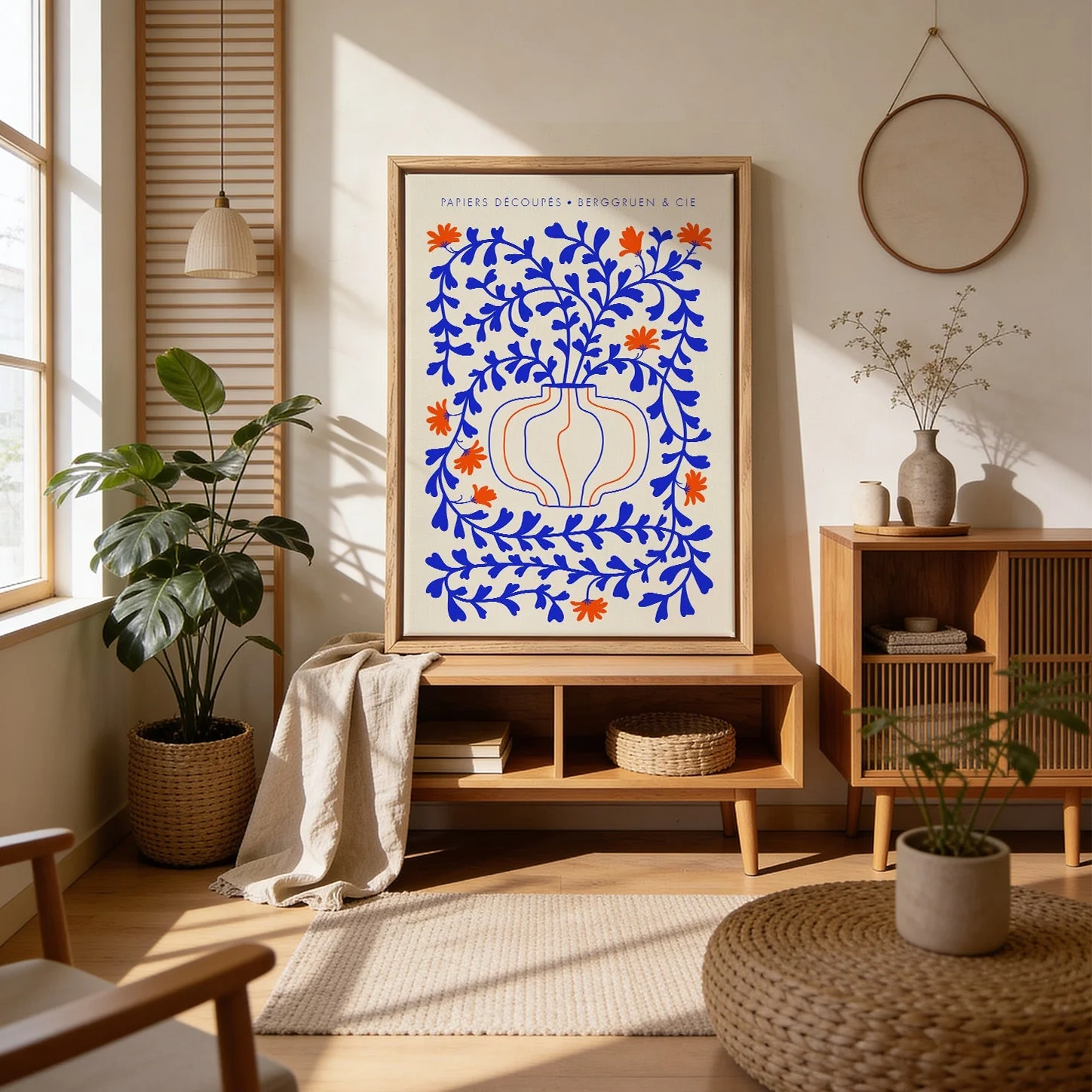 Blue Vines Orange Flowers Papiers Découpés Art Exhibition - Image 4