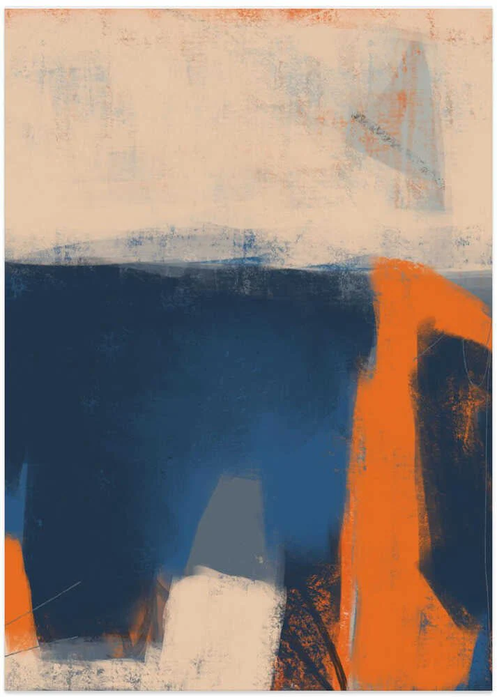 Bold Blue Orange and White Brushstrokes by MANSI SAXENA - Image 8