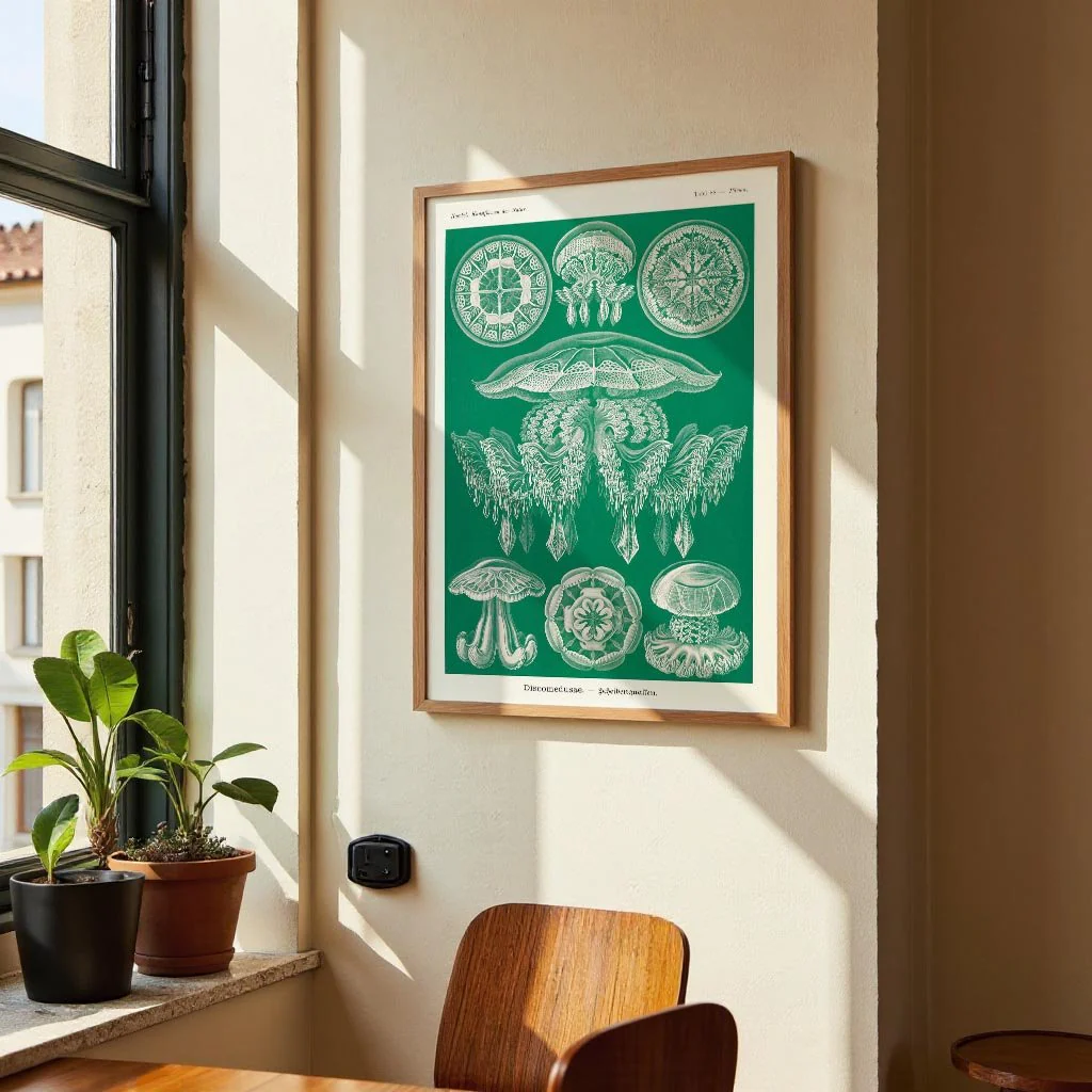 Discomedusae Green Jellyfish by Ernst Haeckel with borders - Image 2