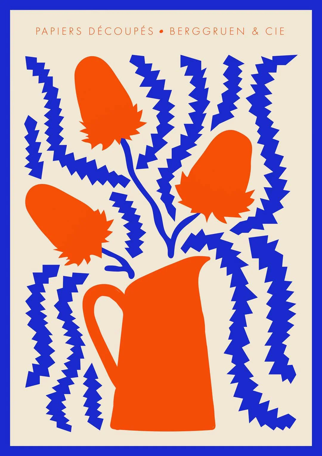 Jug Flowers Blue and Orange Papiers Découpés Art Exhibition - Image 8