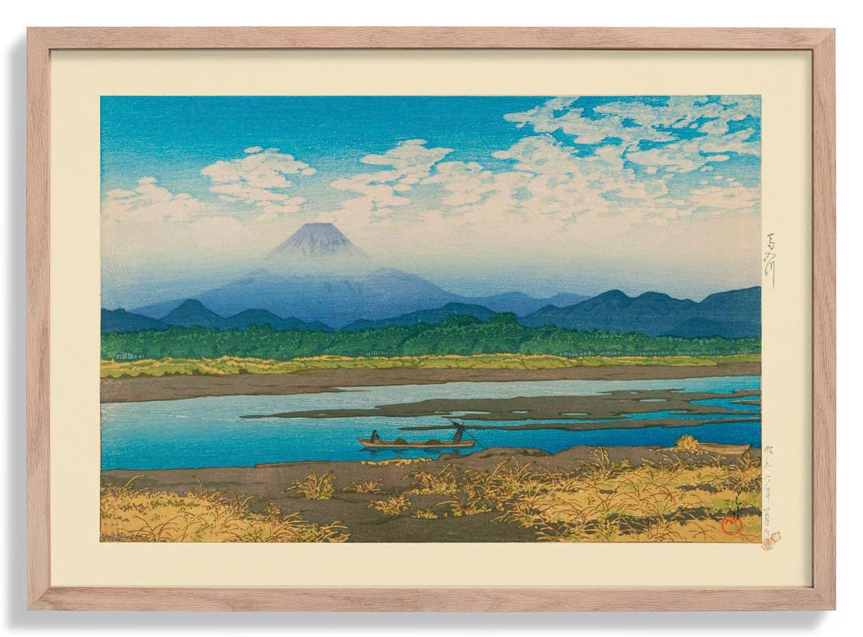 Mt Fuji Seen from the River Banyu Art Print by Hasui