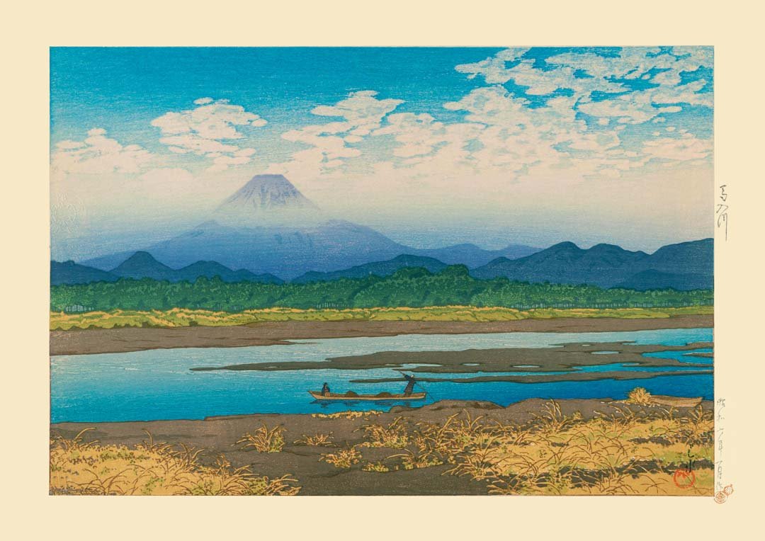 Mt Fuji Seen from the River Banyu Art Print by Hasui - Image 8