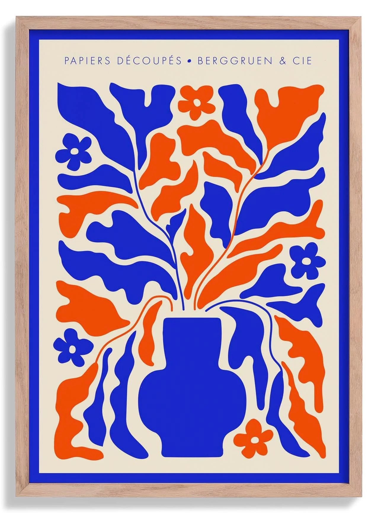 Retro Florals Blue and Orange Papiers Découpés Art Exhibition