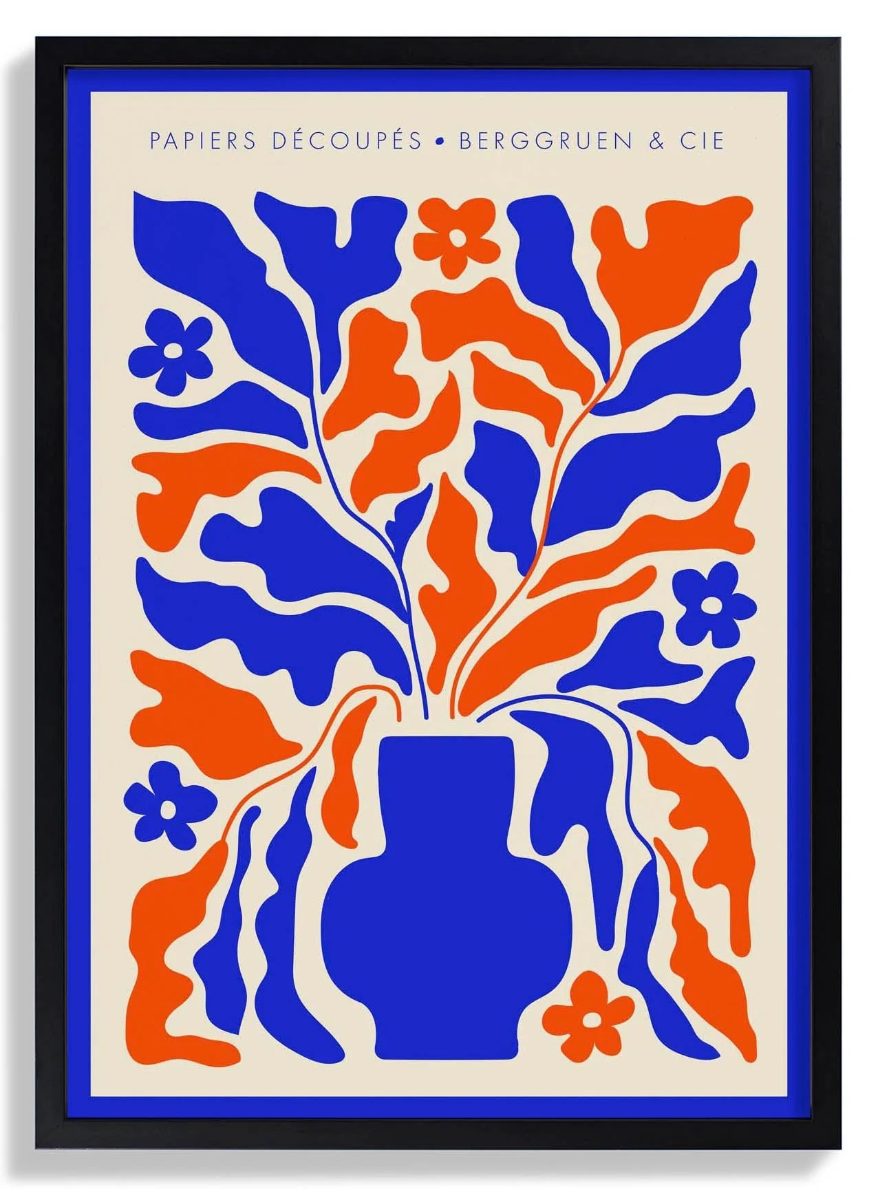 Retro Florals Blue and Orange Papiers Découpés Art Exhibition - Image 3