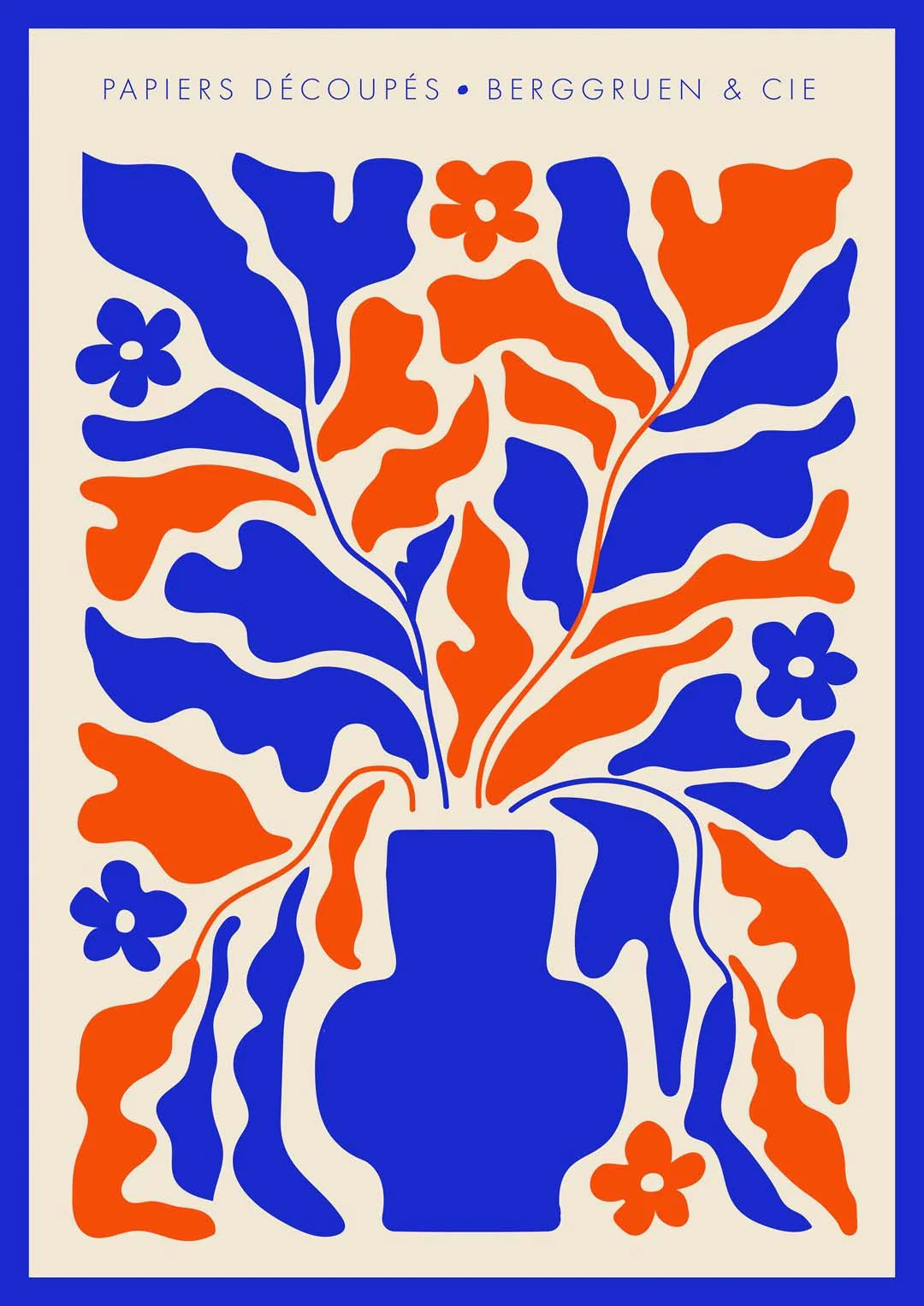Retro Florals Blue and Orange Papiers Découpés Art Exhibition - Image 5