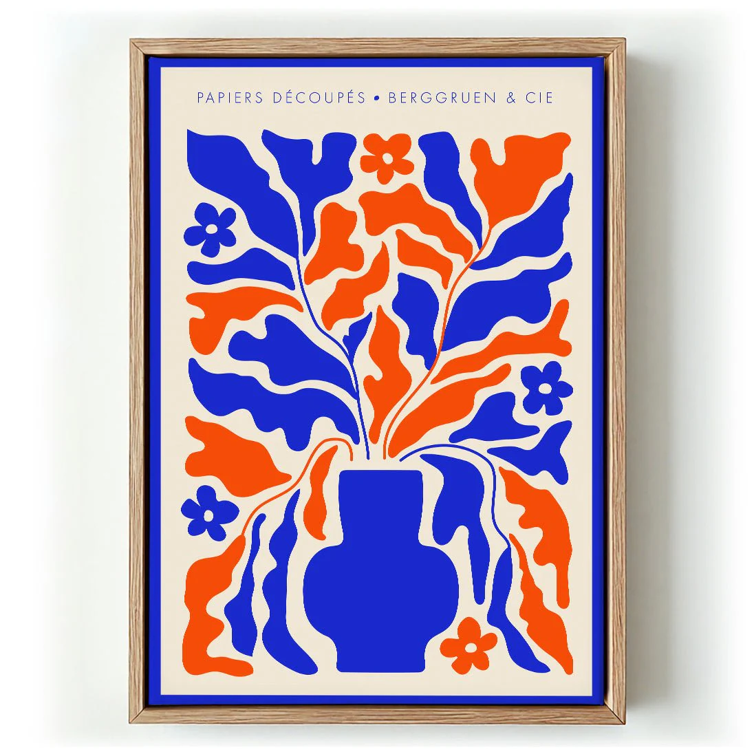 Retro Florals Blue and Orange Papiers Découpés Art Exhibition