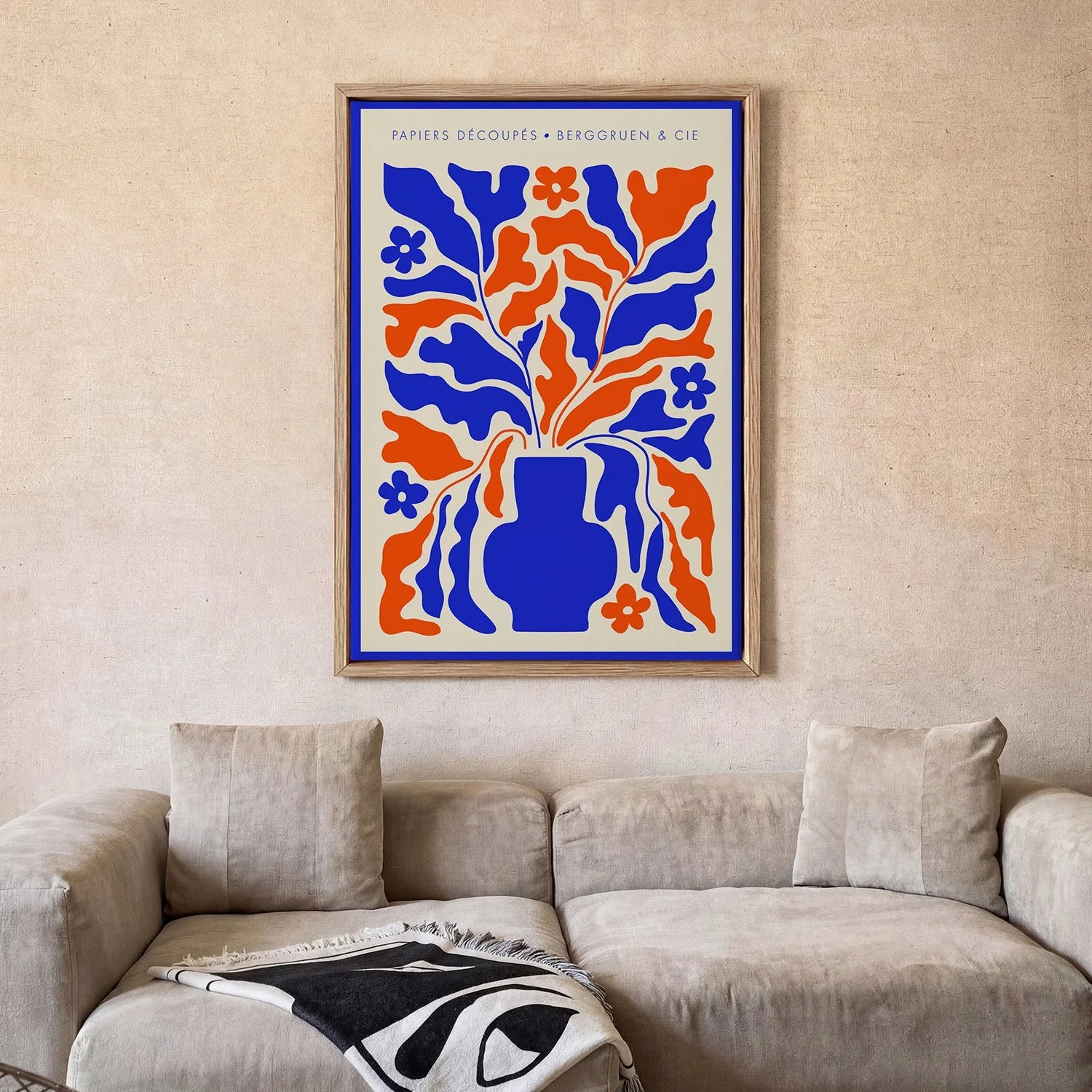 Retro Florals Blue and Orange Papiers Découpés Art Exhibition - Image 2