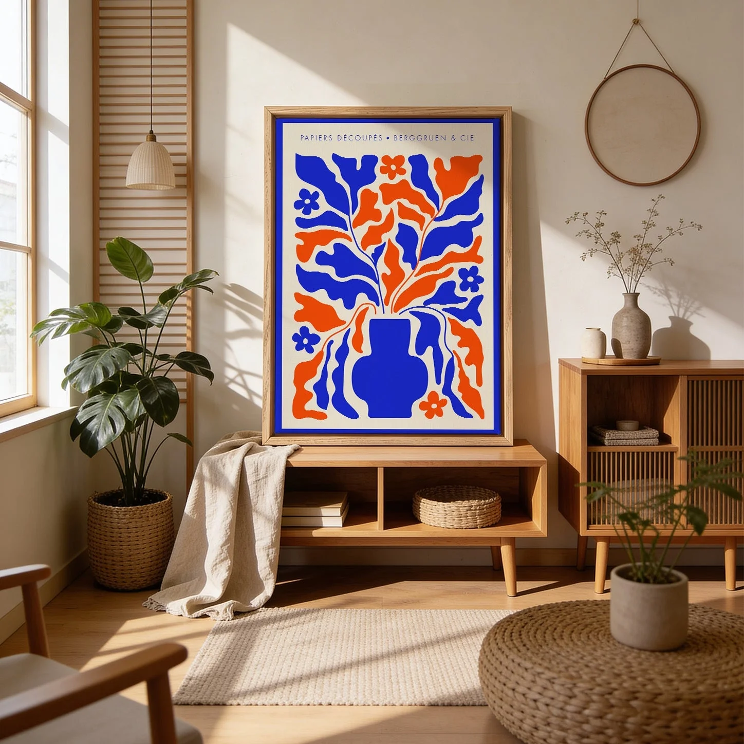 Retro Florals Blue and Orange Papiers Découpés Art Exhibition - Image 4