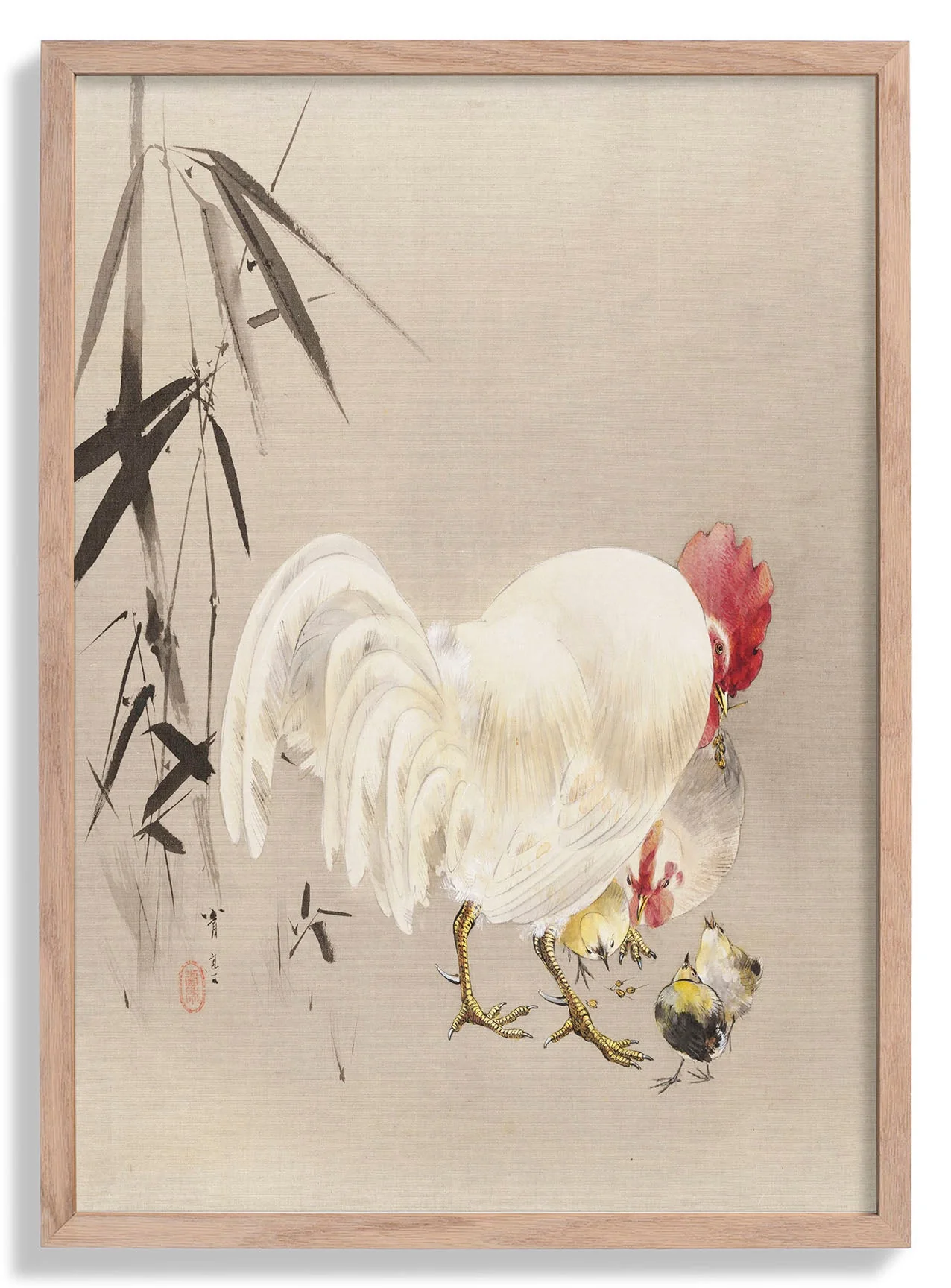 Rooster and Hen with Chicks by Watanabe Seitei