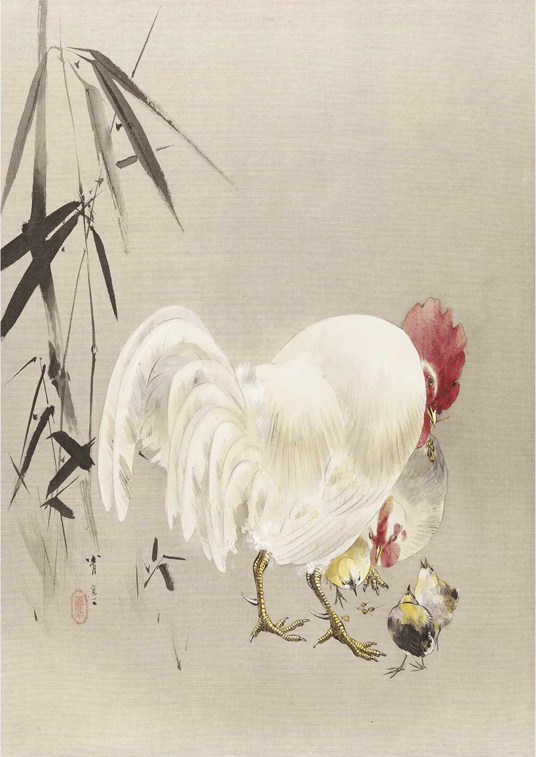 Rooster and Hen with Chicks by Watanabe Seitei - Image 8