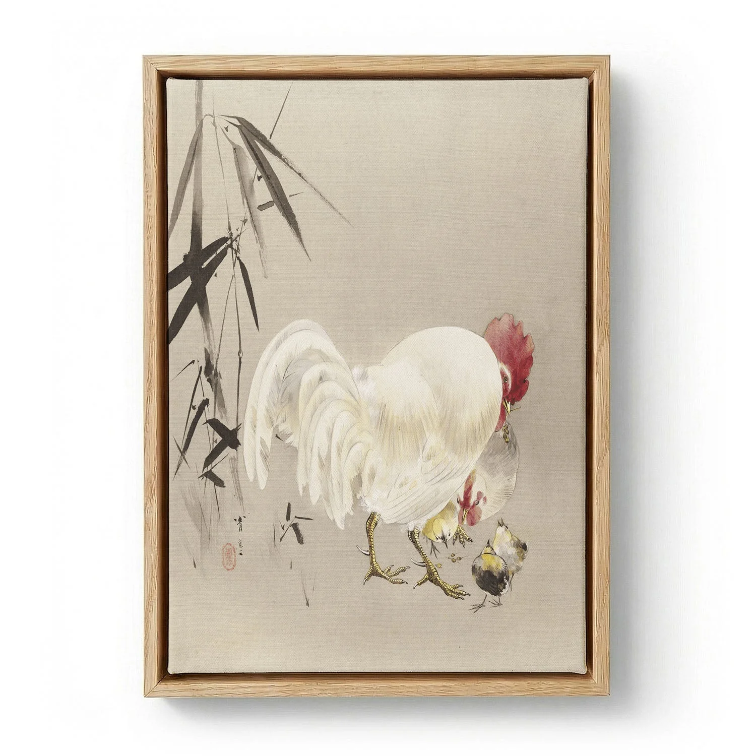 Rooster and Hen with Chicks by Watanabe Seitei