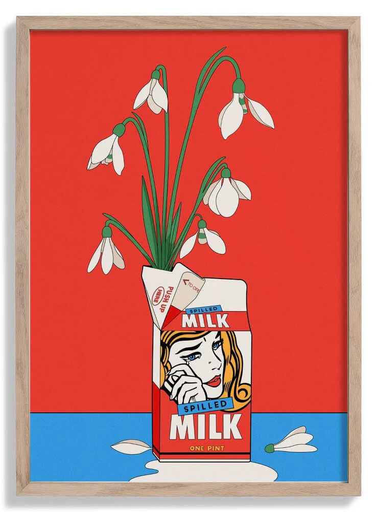 Snowdrops in Spilled Milk Carton Retro Illustration by Retrodrome