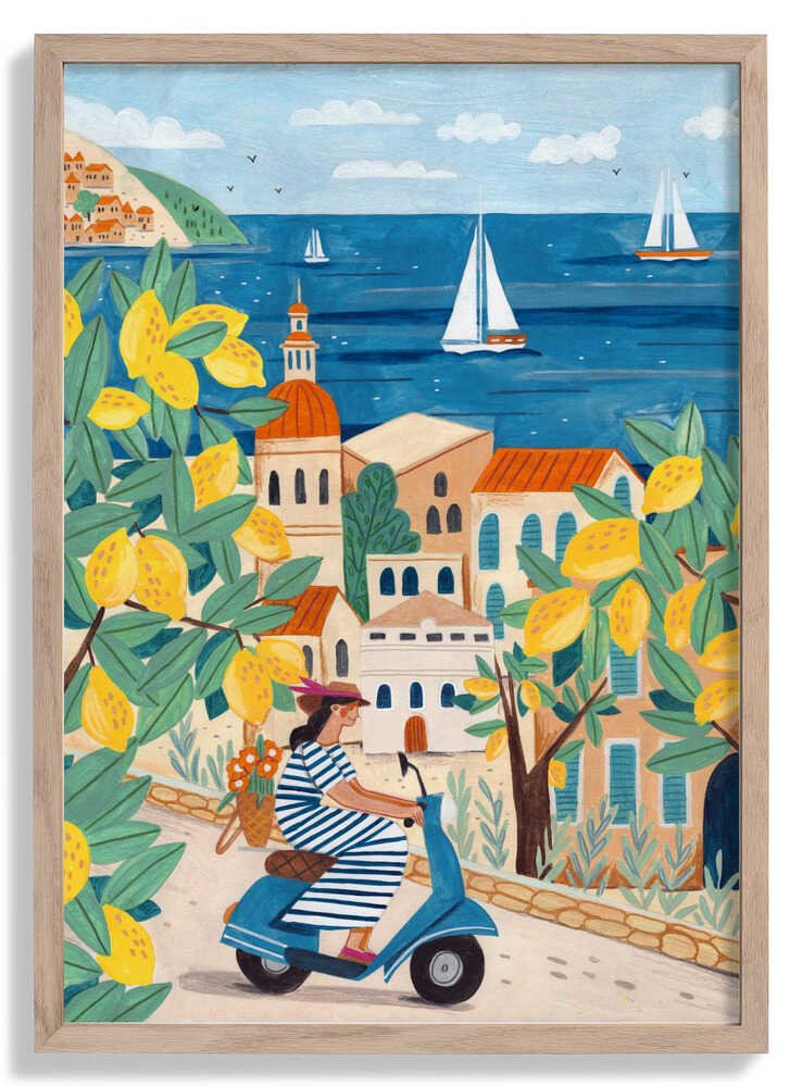 Travel poster woman on the Amalfi coast, Italy by Caroline Bonne Müller