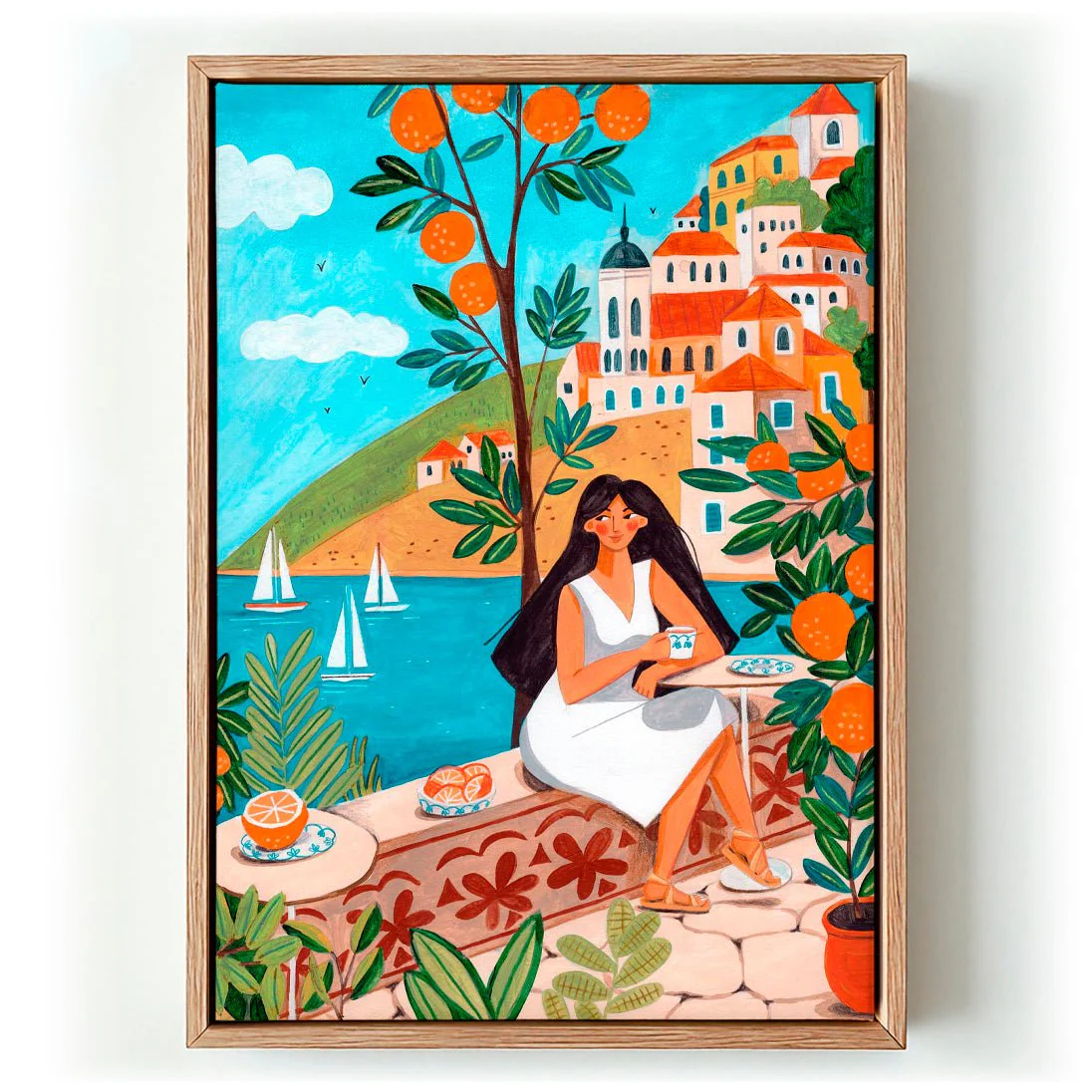 Travel poster woman in Mediterranean coast by Caroline Bonne Müller