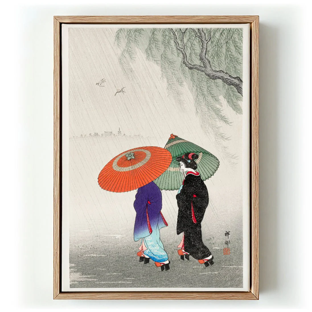 Two Women in the Rain by Ohara Koson