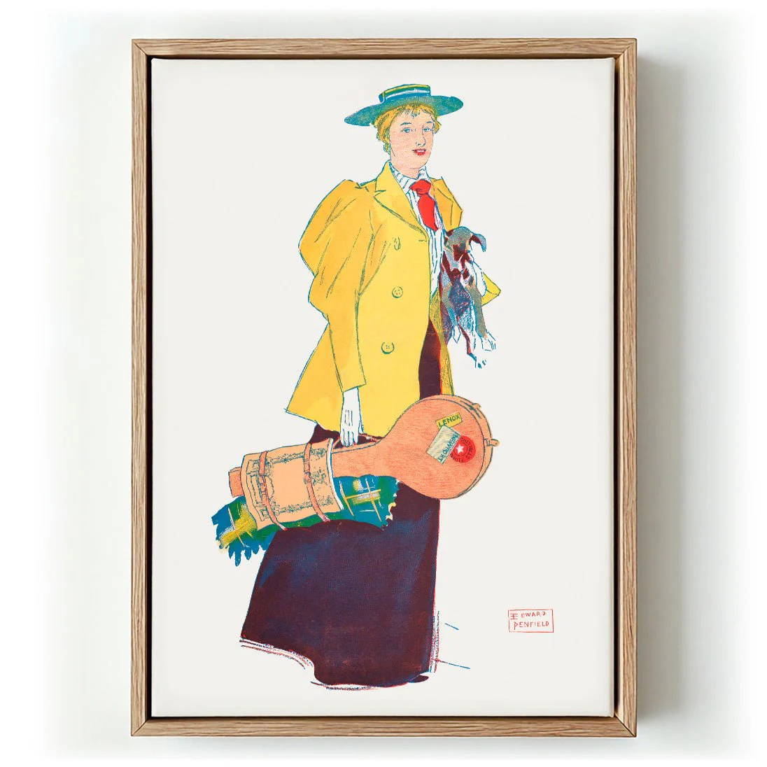 Woman Holding Dog and Stuffs by Edward Penfield