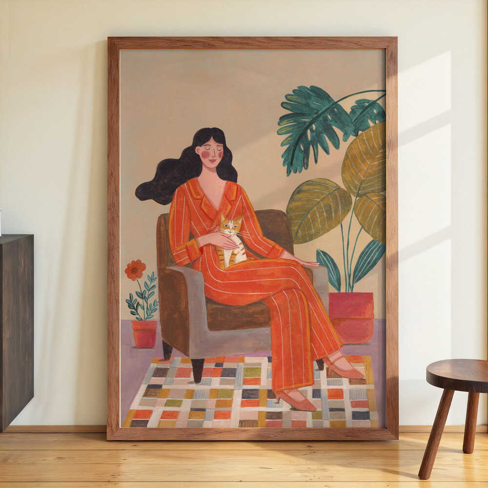 Woman with cat in living room with warm earth tones by Caroline Bonne Müller - Image 3