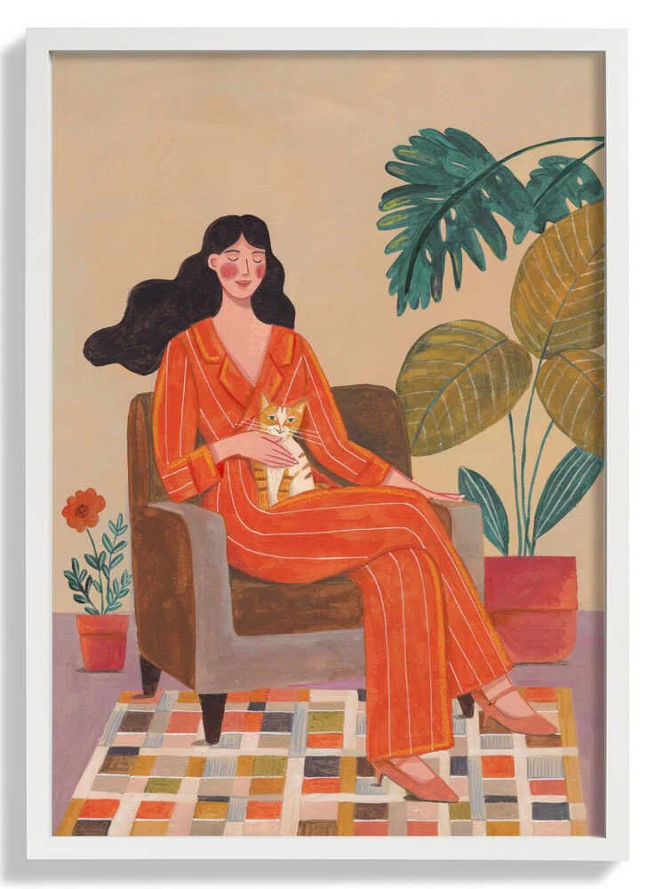Woman with cat in living room with warm earth tones by Caroline Bonne Müller - Image 5