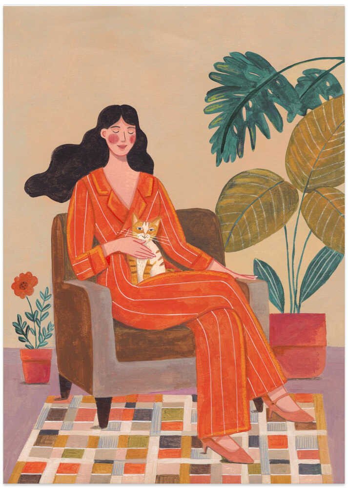 Woman with cat in living room with warm earth tones by Caroline Bonne Müller - Image 8